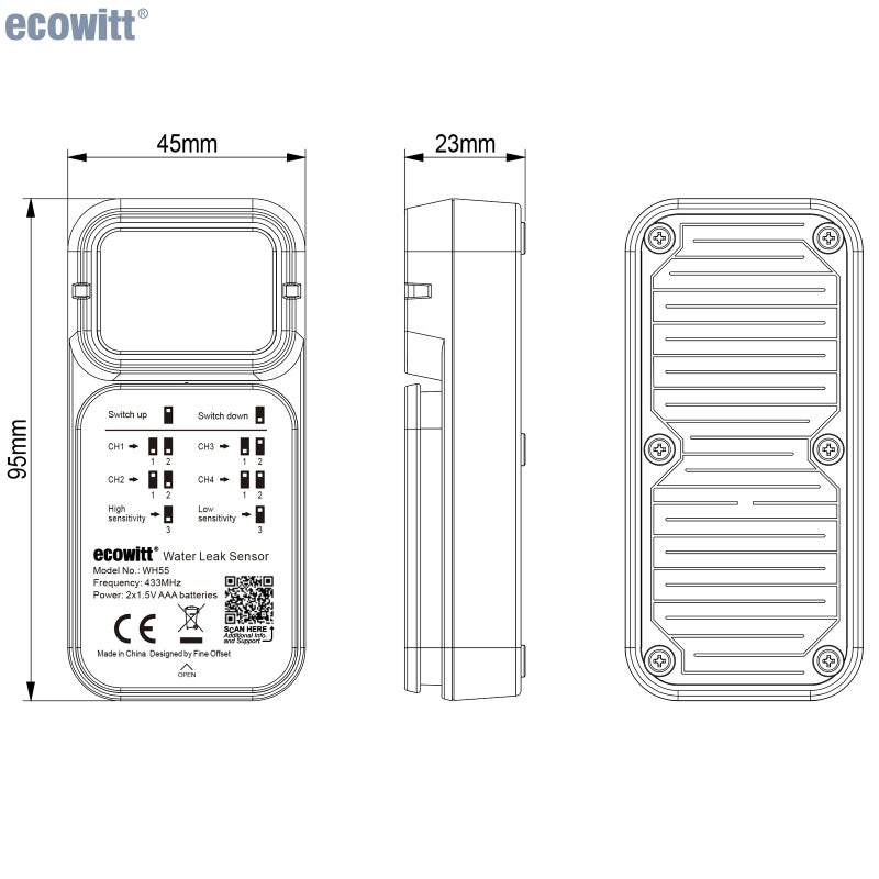 Ecowitt WH55 Wireless Water Leak Detection Sensor with Loud Audio Alarm - Image 2